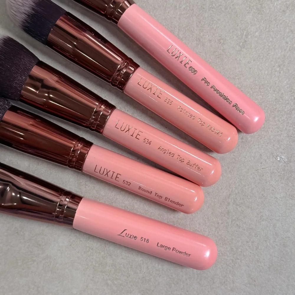 Luxie Brush Set 5 Piece Face Makeup Brushes Pink Rose Gold